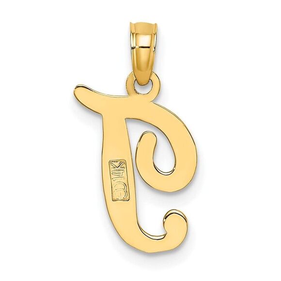 10K Yellow Gold Polished T Script Initial Charm - Picture 9 of 9